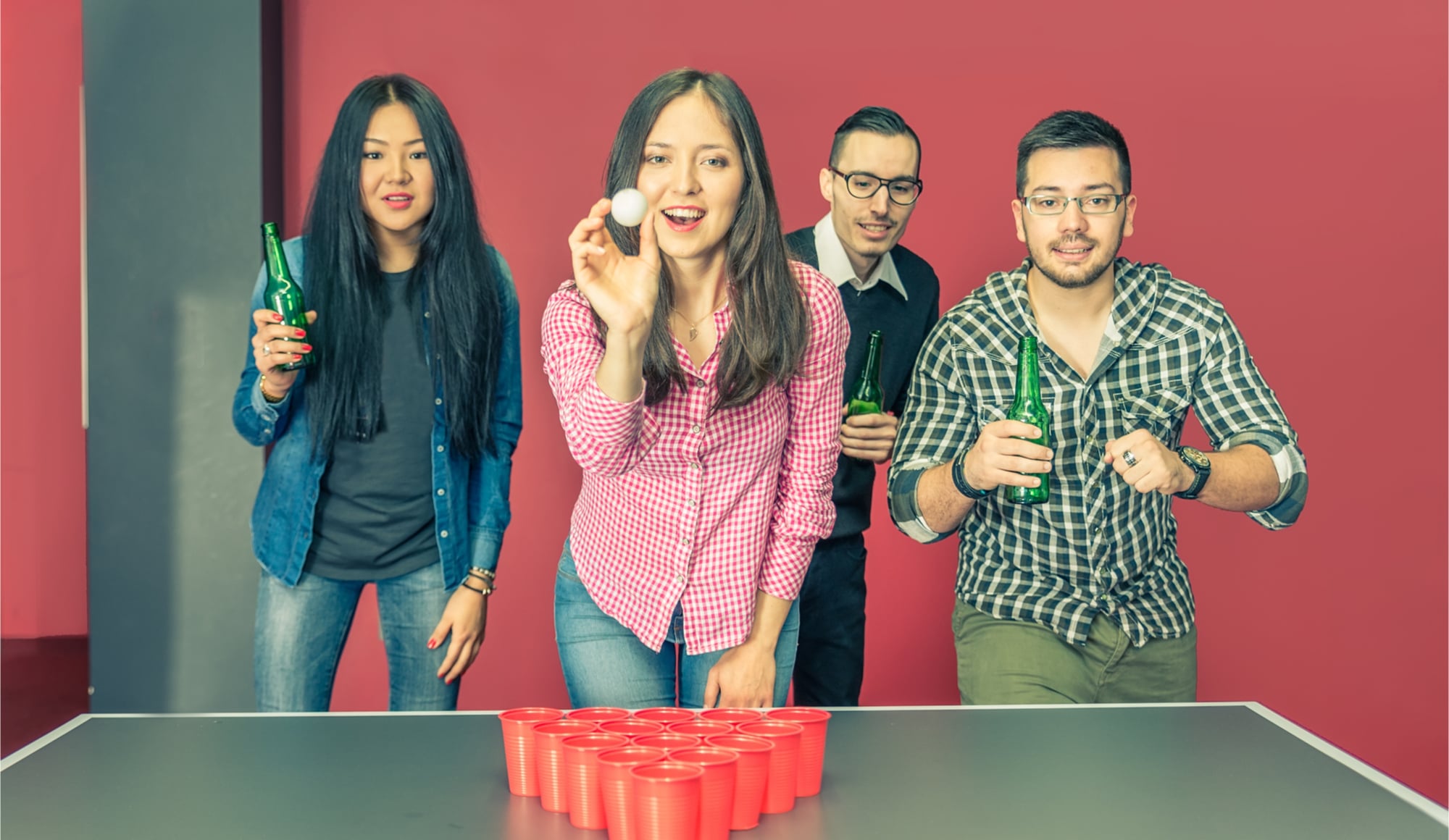 4 Most Commonly Abused Drugs on College Campuses Pathfinders - 2 women and 2 men play beer pong during a study break in college. Alcohol is the most abused college drug.